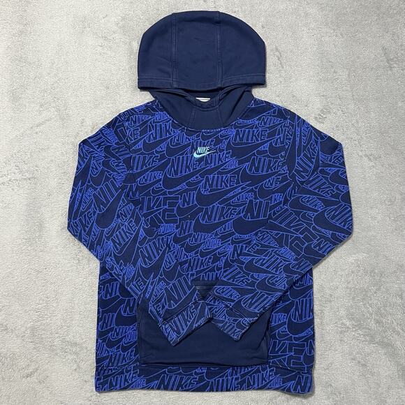 Nike Hoodie Boys XL Blue All Over Print AOP Zip Pocket Pullover Sweatshirt - Picture 1 of 13